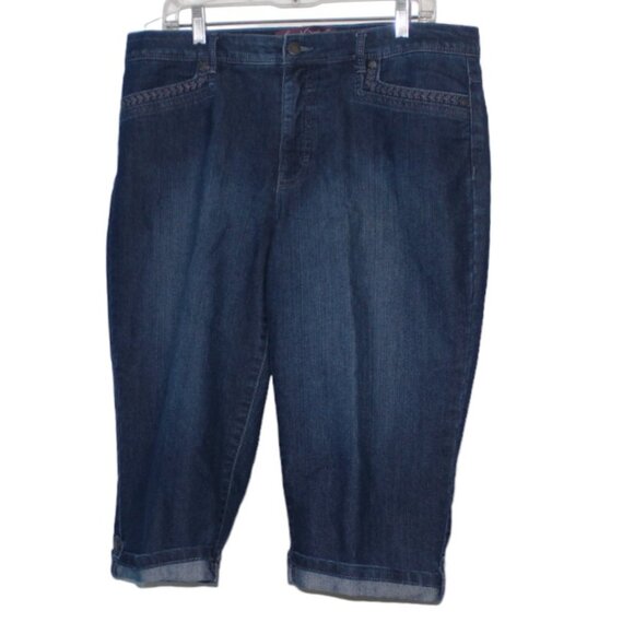 Gloria Vanderbilt Skimmer Jeans Womens 14 Blue Denim Capri Cuffed Dark Wash - Picture 5 of 11